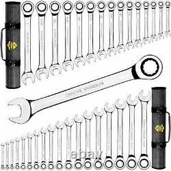 TOOLGUARDS 33pcs Ratcheting Wrench Set Large wrench set metric and standard