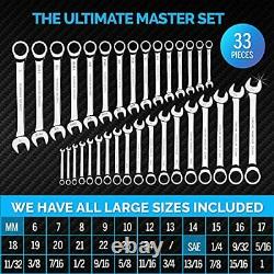 TOOLGUARDS 33pcs Ratcheting Wrench Set Large wrench set metric and standard