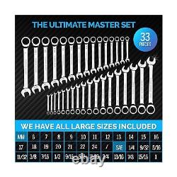 TOOLGUARDS 33pcs Ratcheting Wrench Set Large wrench set metric and standard