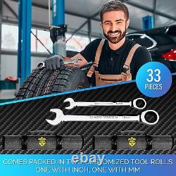 TOOLGUARDS 33pcs Ratcheting Wrench Set Large wrench set metric and standard