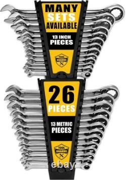 TOOLGUARDS Ratcheting Wrench Set 26 PIECE WITH RACK METRIC AND INCH, Silver