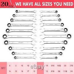 Towallmark 20-Piece SAE and Metric Ratcheting Combination Wrench Set, Ratchet Set