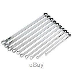 US PRO 10pc Extra Long Double Ring Single Gear Ratchet Spanner Wrench Set 8-19mm