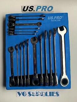 US PRO 17pc Metric Gear Ratchet Combination Spanner Wrench Set 8-24mm In EVA3566