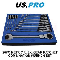 US PRO 20pc Metric Flex Gear Ratchet Combination Spanner Wrench Set 8 32mm