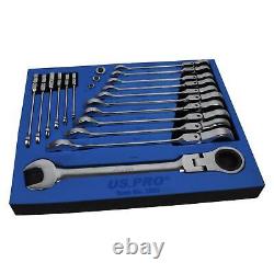 US PRO 20pc Metric Flex Gear Ratchet Combination Spanner Wrench Set 8 32mm