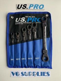 US PRO 6pc Metric Flexi Double Ring Gear Ratchet Spanner Wrench Set 8-19mm 3475