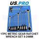 Us Pro Tools 17pc 8mm-24mm Metric Gear Ratchet Wrench Spanner Set In Foam Tray
