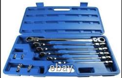 US Pro 10 Pc Extra Long Double Flexi Head Ratchet Spanners