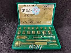 Vintage S-k Dresser 22 Pc Ratchet Socket Sk Wrench Set & Case 1/4 & 3/8 USA