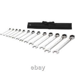 WESTWARD 54DG32A Ratcheting Wrench Set, Reversible, 15° Offset, SAE, 13-Piece