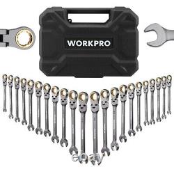 WORKPRO 22PC Flex-Head Ratcheting Wrench Set 72 Teeth Metric 6-18mm SAE 1/4-3/4