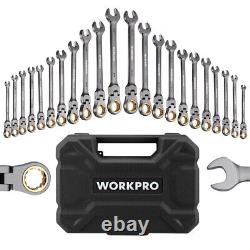 WORKPRO 22PC Flex-Head Ratcheting Wrench Set 72 Teeth SAE 1/4-3/4 Metric 6-18mm