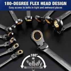 WORKPRO 22PC Flex-Head Ratcheting Wrench Set 72 Teeth SAE 1/4-3/4 Metric 6-18mm