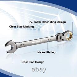 WORKPRO 22PC Flex-Head Ratcheting Wrench Set 72 Teeth SAE 1/4-3/4 Metric 6-18mm