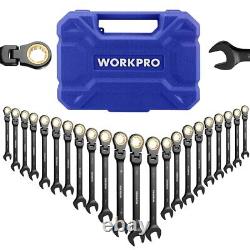 WORKPRO 22PC Ratcheting Wrench Set Combination Wrench Metric 6-18mm SAE 1/4-3/4