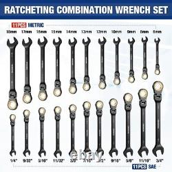 WORKPRO 22PC Ratcheting Wrench Set Combination Wrench Metric 6-18mm SAE 1/4-3/4