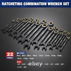 WORKPRO 22-Piece Metric & SAE Ratcheting Wrench Set Ratchet Combination Wrench