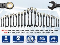 WORKPRO 22-piece Ratcheting Wrench Set with 180° Flex Head, Anti-Slip Tooth
