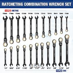 WORKPRO 22-piece Ratcheting Wrench Set with 180° Flex Head, Anti-Slip Tooth