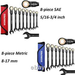 WORKPRO 8PCS SAE/METRIC Ratcheting Combination Wrench Flex-Head Anti-Slip Wrench