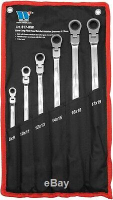 Welzh Werkzeug Extra Long Double Ended Flexi-Head Aviation Ratchet Spanner Set