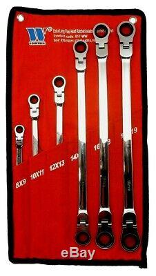 Welzh Werkzeug Extra Long Double Ended Flexi-Head Aviation Ratchet Spanner Set