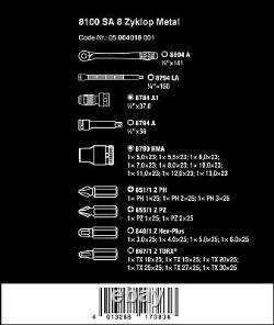 Wera 8100 SA 8 Zyklop Metal Switch Socket Set 1/4 Drive Metric 05004018001