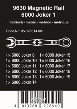 Wera 9630 Magnetic Rail 6000 Joker 1 Ratcheting Wrench Set Metric 05020014001