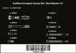 Wera Kraftform Kompakt Zyklop MS1 Metal Speed Socket Wrench Set 1/4 05135949001