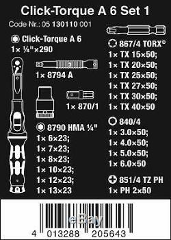 Wera Tool Click-Torque Wrench 2.5-25 Nm Socket Bit 1/4 Drive A6 Set 1 20 Pc