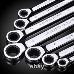 Wrench Metric Ratcheting Wrench Set Chrome Vanadium Steel 12-Point Spanner Set