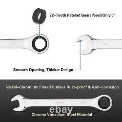 XJX 22PCS Ratcheting Combination Wrench Set 72 Teeth SAE 1/4to 3/4 and