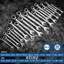 XJX 22PCS Ratcheting Combination Wrench Set 72 Teeth SAE 1/4to 3/4 and