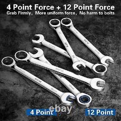 XJX 22PCS Ratcheting Combination Wrench Set 72 Teeth SAE 1/4to 3/4 and