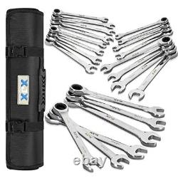 XJX 22PCS Ratcheting Combination Wrench Set 72 Teeth SAE 1/4to 3/4 and
