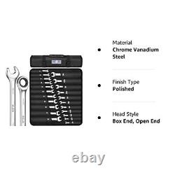 XJX 22PCS Ratcheting Combination Wrench Set 72 Teeth SAE 1/4to 3/4 and