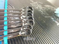 #af773 NEW! 2019 Snap-On 7pc SAE Flank Drive Plus Ratcheting Wrench SOXRR707