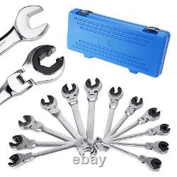 12PCS Clé à cliquet métrique à tête flexible ouverte de 8 à 19 mm avec 72 dents