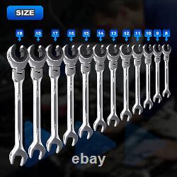 12PCS Clé à cliquet métrique à tête flexible ouverte de 8 à 19 mm avec 72 dents