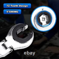 12PCS Clé à cliquet métrique à tête flexible ouverte de 8 à 19 mm avec 72 dents