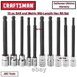 Craftsman 10pc 1/4 3/8 Sae & Metric MM Long Hex Allen Bit Socket Socket Set