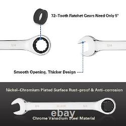 Ensemble De Clé Combinée Xjx 22pcs À Cliquet 72 Dents Sae 1/4à 3/4 Et