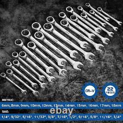 Ensemble De Clé Combinée Xjx 22pcs À Cliquet 72 Dents Sae 1/4à 3/4 Et
