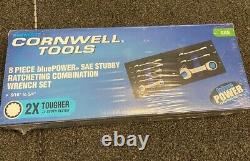 Ensemble de clés à cliquet courtes Cornwell Tools BPRW8SST de 8 pièces en pouces avec 72 dents, neuf