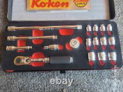 Ensemble de clés à douille Ko-ken Z-EAL 2286Z 6,35 mm 17 pièces dans un boîtier métallique neuf 1,4 pouces