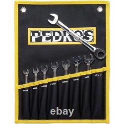 Ensemble de clés mixtes à cliquet Pedro 8 pièces avec pochette - métrique - NEUF