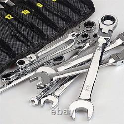 Flzosper 24-piece Flex-head Ratcheting Clé, Métrique & Sae Chrome Vanadiu