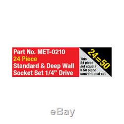 Metrinch 1/4 Dr Set Standard & Deep Wall Set-24 Pc Metric Écrous Usés Sae