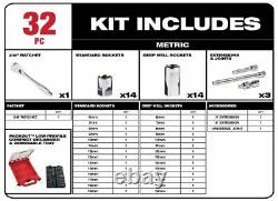 Milwaukee, 3/8. Drive Metric Ratchet And Socket Mechanics Tool Set Ships Now